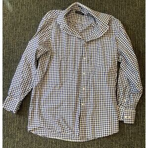 Tommy Hilfiger Mens Long Sleeve Regular Fit White Blue Plaid Button Up Shirt M